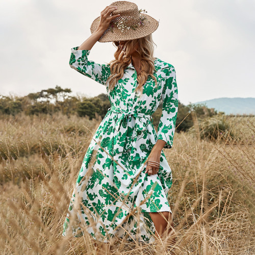 Spring Floral Print Casual Dress With Belt