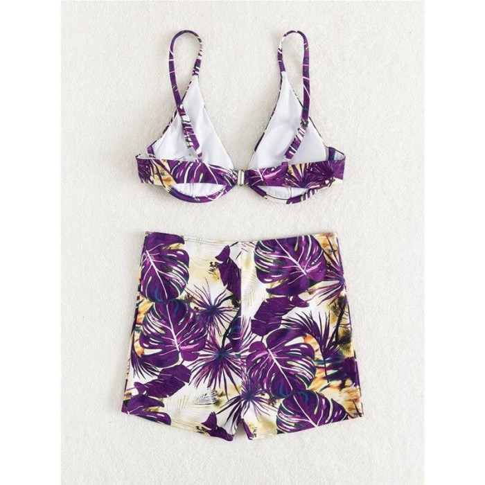 Floral Print Bikini And Shorts 2 Piece Bathingsuit