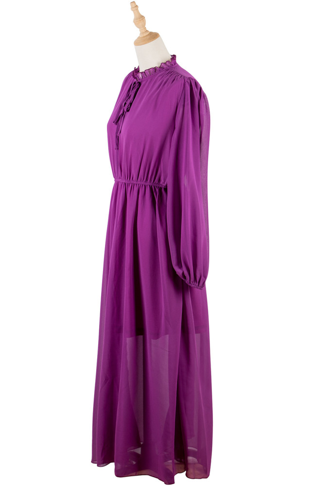V Neck High Waist Purple Tie Dress