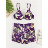 Floral Print Bikini And Shorts 2 Piece Bathingsuit