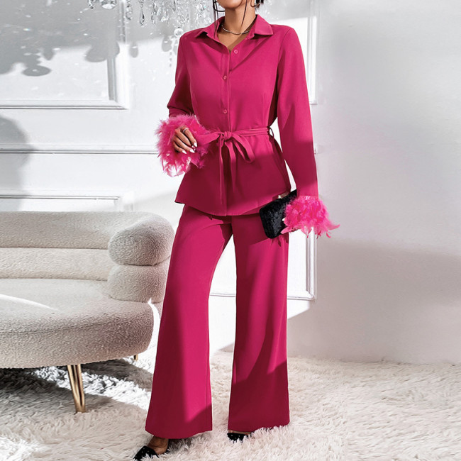 Ladies 2 Piece Wide Leg Pant Suit