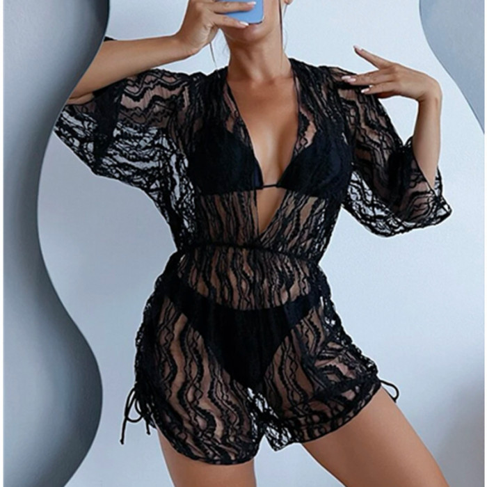 Bikini And Mesh Cover Up Jumpsuit 3 Piece Set