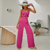 Pink Crop Top 2 Piece Wide Leg Pant Set