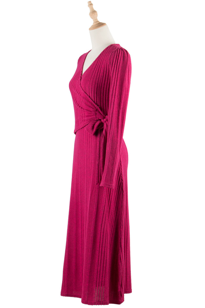 Strap V-neck Solid Color Knitted Dress