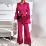 Ladies 2 Piece Wide Leg Pant Suit