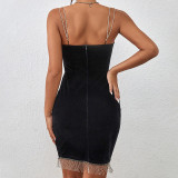 Rhinestone Strap Sexy Black Club Dress
