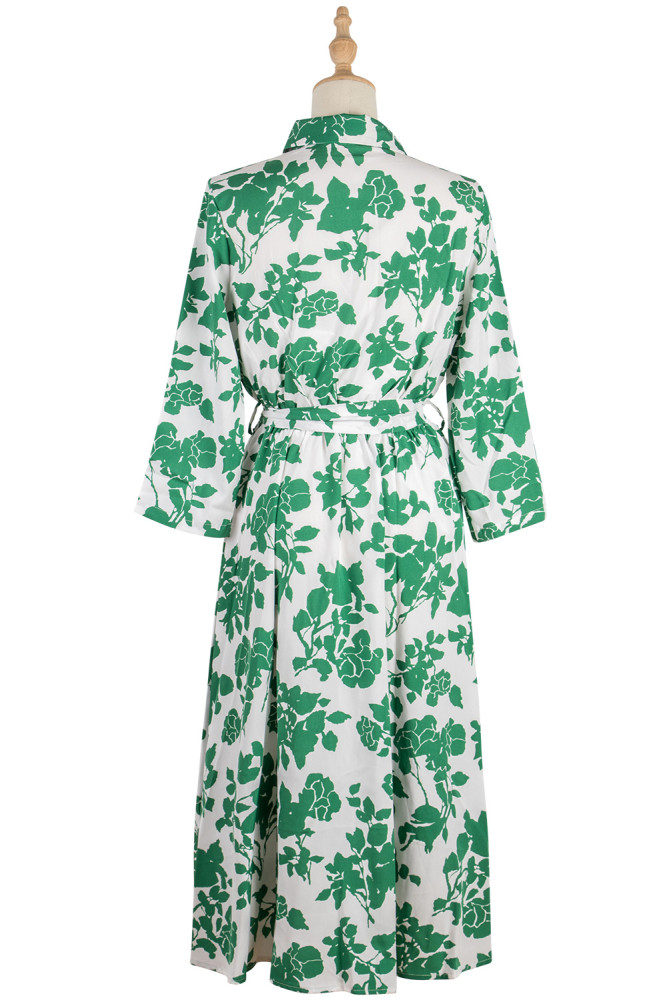 Spring Floral Print Casual Dress With Belt