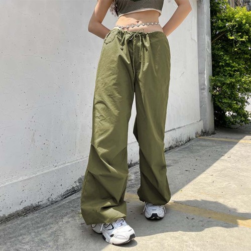 Solid Color Wide Leg Cargo Pant