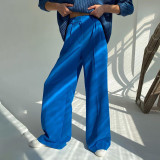 Solid Color Wide Leg Floor-Length Pants