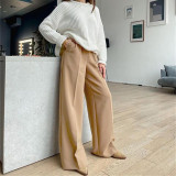 Solid Color Wide Leg Floor-Length Pants