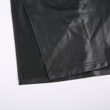 Pu Leather Slit Backless Sexy Slim Tight Dress
