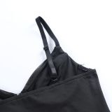 Black Pu Leather Sexy Bodysuit Top