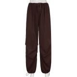 Solid Color Wide Leg Cargo Pant