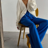 Solid Color Wide Leg Floor-Length Pants