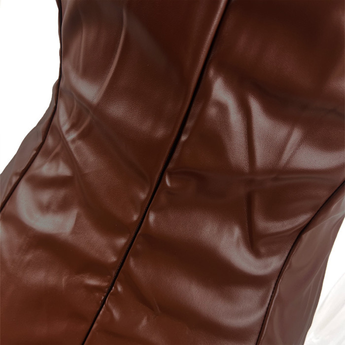 Off Shoulder Leather Sexy Bodycon Midi Dress