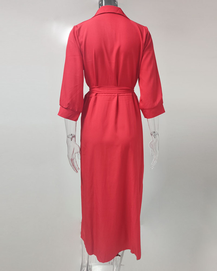 V-neck Printed Long Sleeved Midi Dress