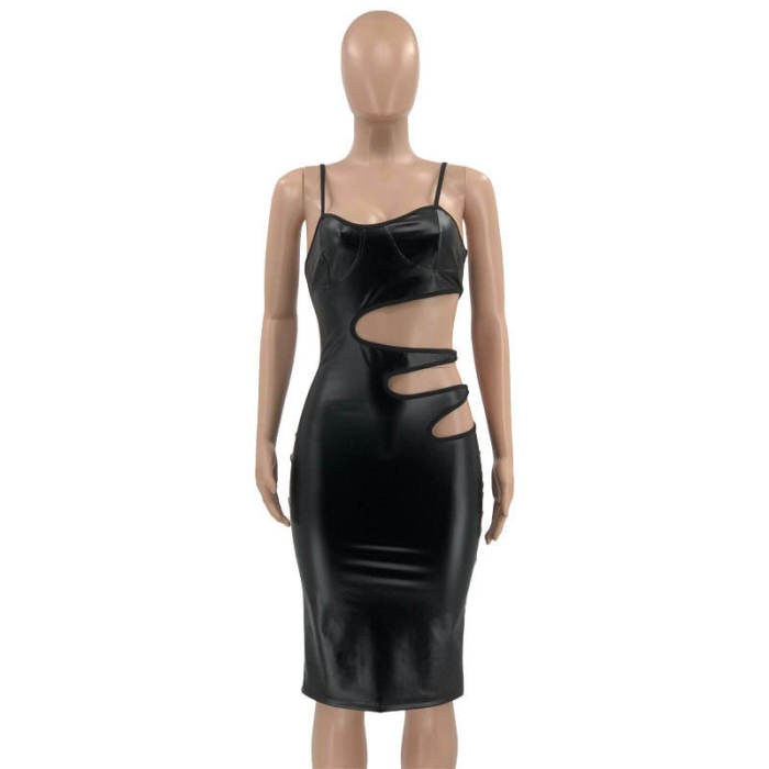 Cut Out Sexy Leather Night Club Dress