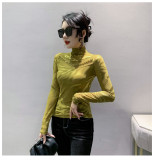 Women's High Neck Mesh Geometric Pattern Beaded Top