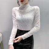 Women's High Neck Mesh Geometric Pattern Beaded Top