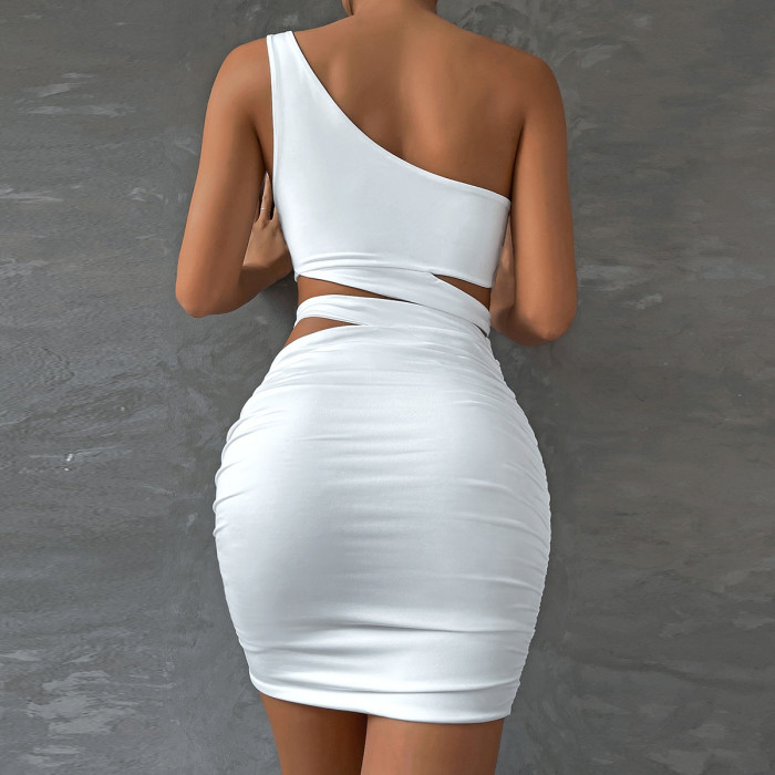 One-shoulder Cut Out Sexy Hip Skirt Two-piece Set