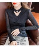 Mesh Slim V-neck Solid Color Top