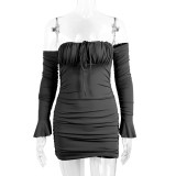 Off Shoulder Full Sleeve Ruched Stacked Dress