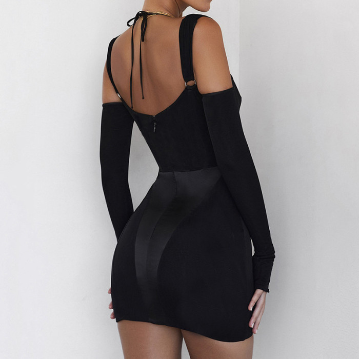Cold Shoulder Mesh See Through Sexy Short Dress