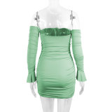 Off Shoulder Full Sleeve Ruched Stacked Dress