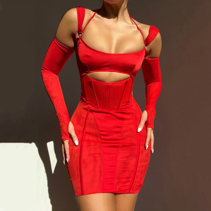 Cold Shoulder Mesh See Through Sexy Short Dress