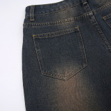 Washing Denim Wide Leg Straight Pant