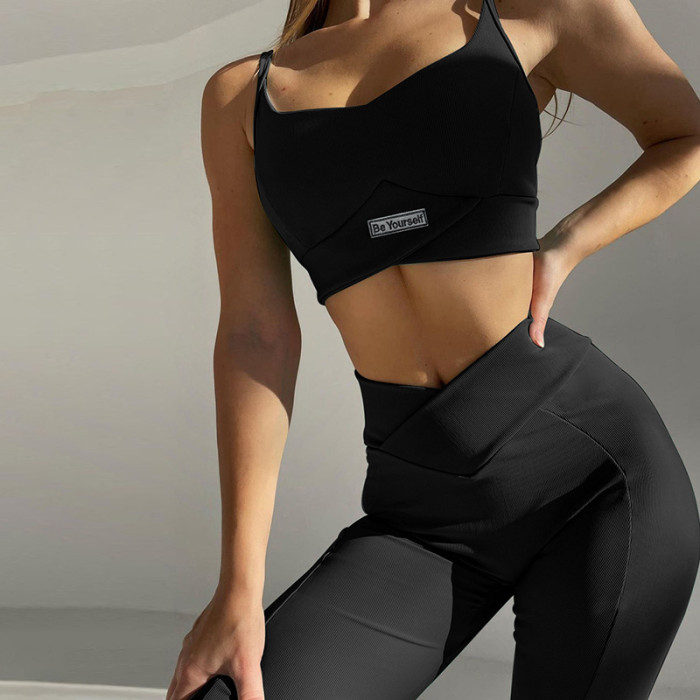 Ribbed Tank Top And Legging Yoga Suit