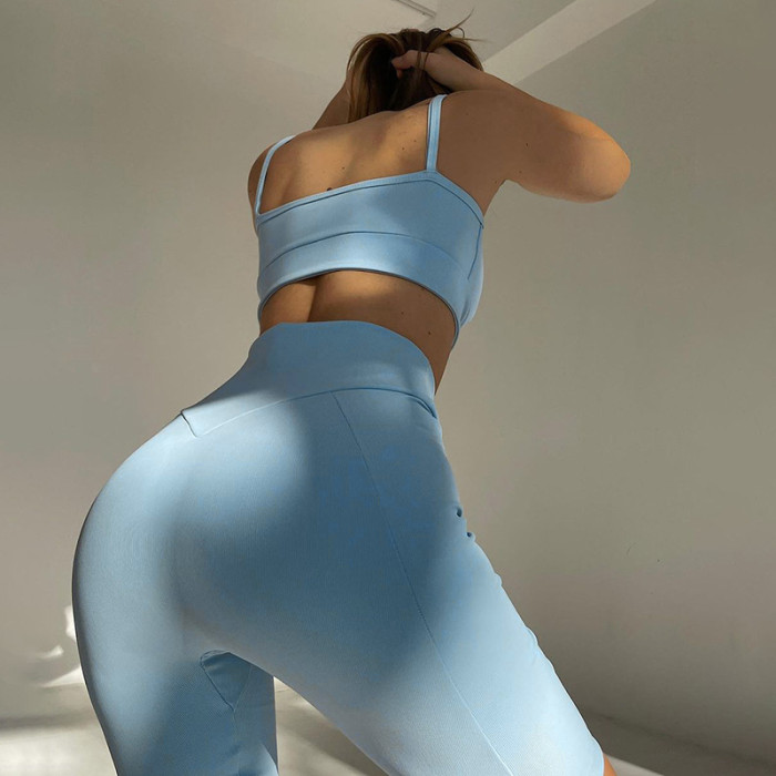 Ribbed Tank Top And Legging Yoga Suit