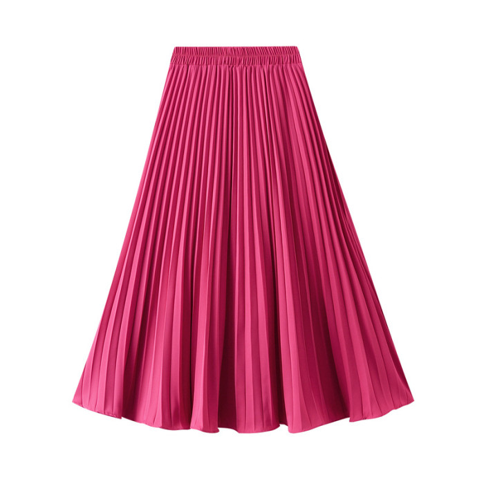 Elastic Waist Candy Color Pleated Midi Skirt