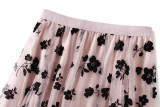 Flower Mesh Maxi Pleated Skirt