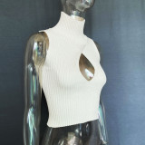 High collar ribbed Sleevless Crop Top 