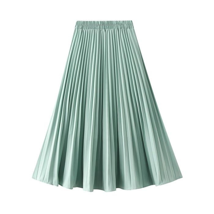 Elastic Waist Candy Color Pleated Midi Skirt