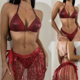 Tassel Sequin Three-piece Swimsuit