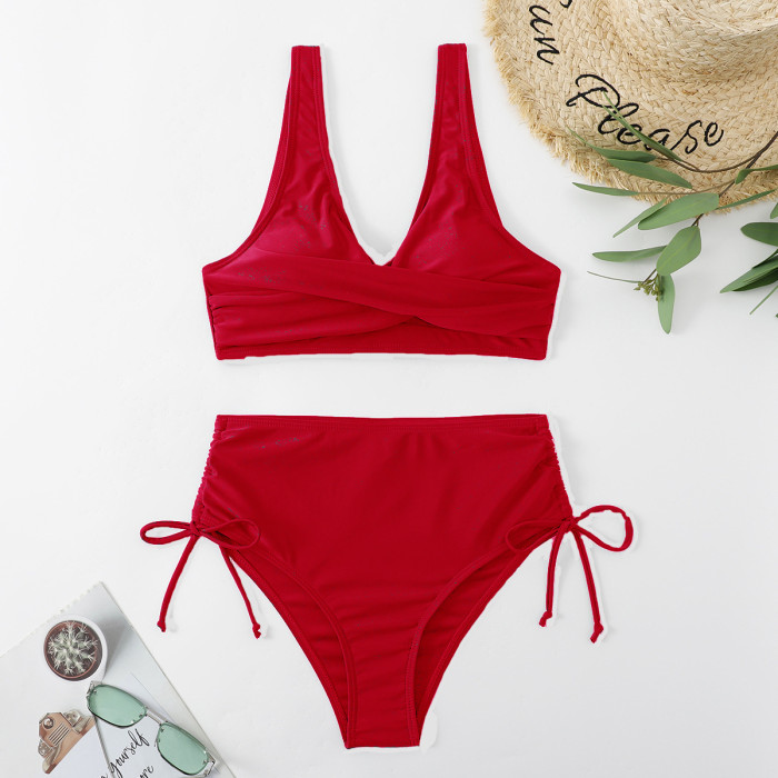 V Neck Sexy Bikini Two Pieces Swimsuit Swimwear