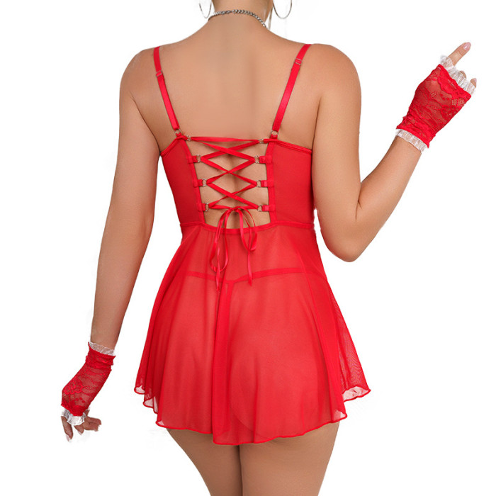 Red Babydoll With Gloves