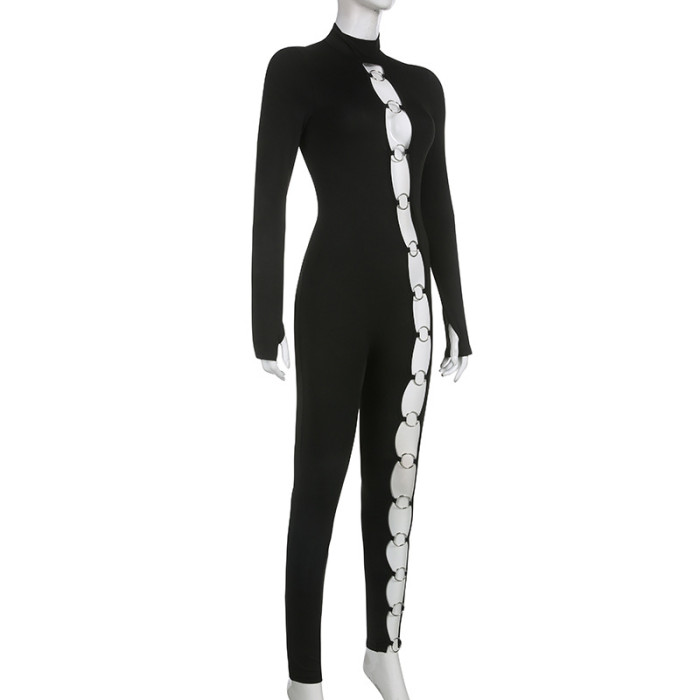 Round Hollow Tight Sexy Long-sleeved Jumpsuit
