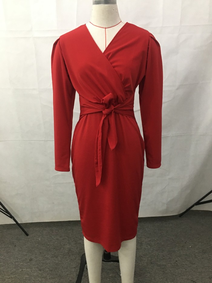 Elegant Casual Dress With Knot Belt