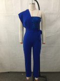 One Shoulder Sequin Patchwork One Piece Jumpsuit