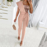 One Shoulder Sequin Patchwork One Piece Jumpsuit