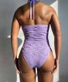 Halter Backless Purple One Piece Bathingsuit