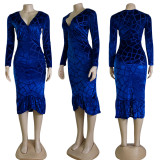 V Neck Velvet Mermaid Bodycon Dress