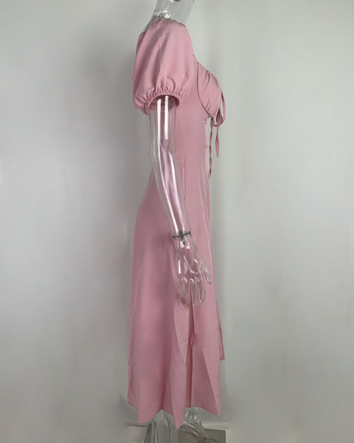 Short Sleeve Strapless Sexy Slit Long Dress