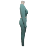 Hollow Out Ribbed Crop Top Pants Set