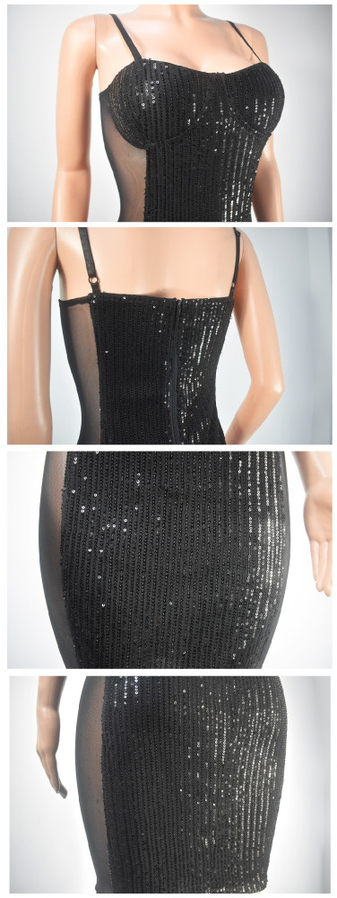 Sequin Patchwork Mesh Sexy Party Dress