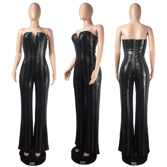 Shiny Off Shoulder Sexy Flare Jumpsuit