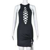 Hollow Out Drawstring Slit Dress